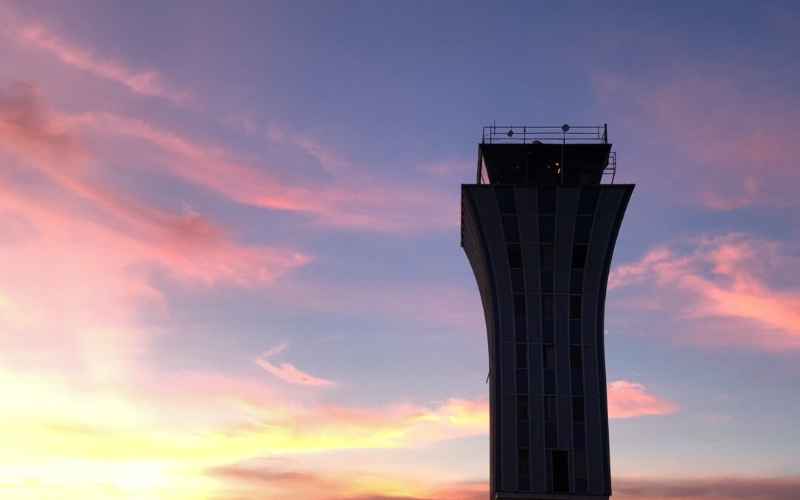 Mueller Homes have wonder views, here you see the old Mueller control tower in the sunset.