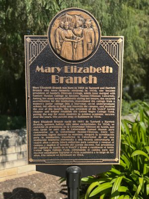 Plaque dedicated to Mary Elizabeth Branch in Branch Park, Mueller ATX
